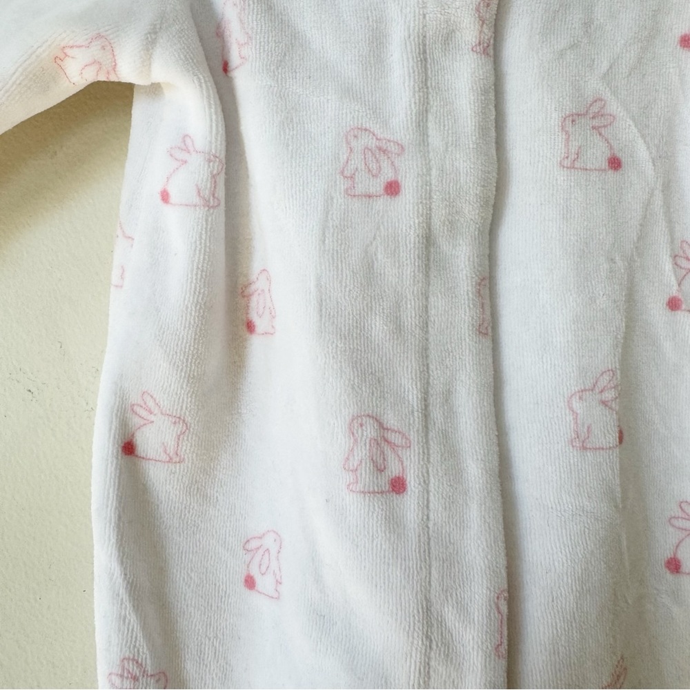 Jacadi Paris White and Pink Velour Bunny Footsie One Piece 3 Months - Picture 3 of 4